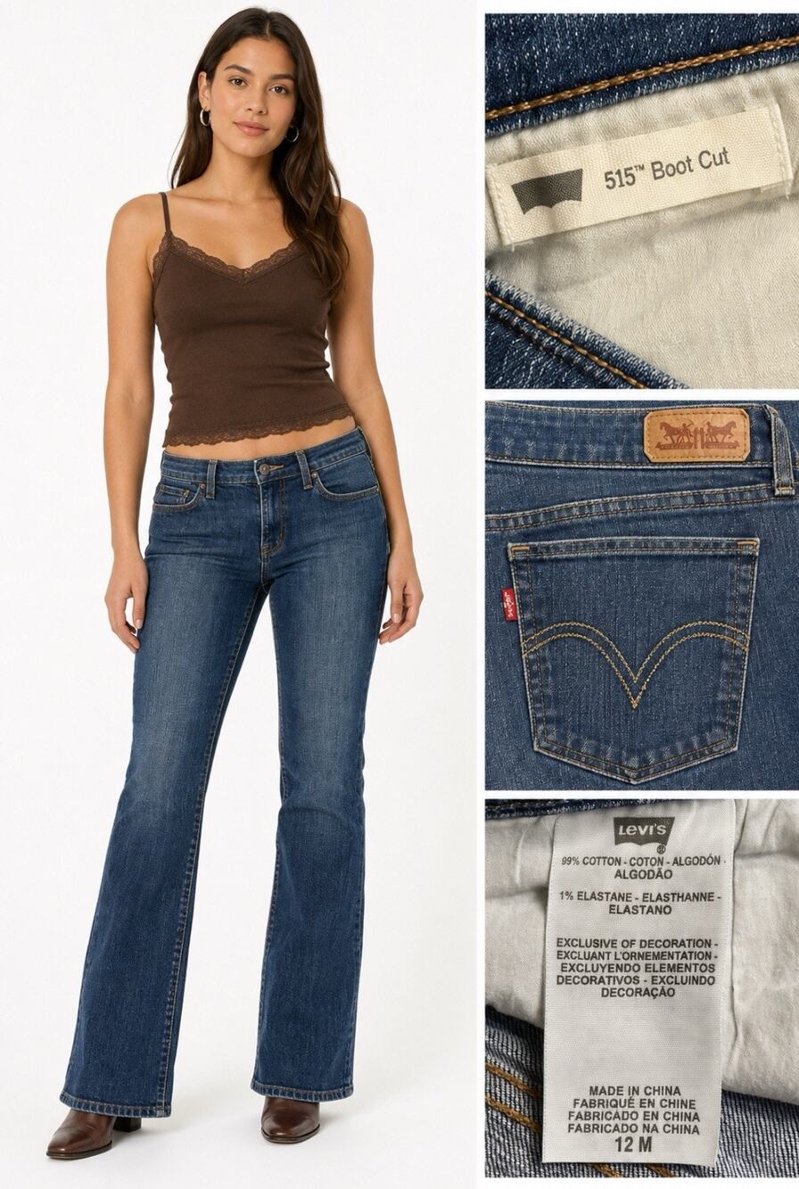 Y2K Indie Sleaze Levi's 515 Bootcut Jeans Sz 12 Dark Wash Indigo Stretch 2000s